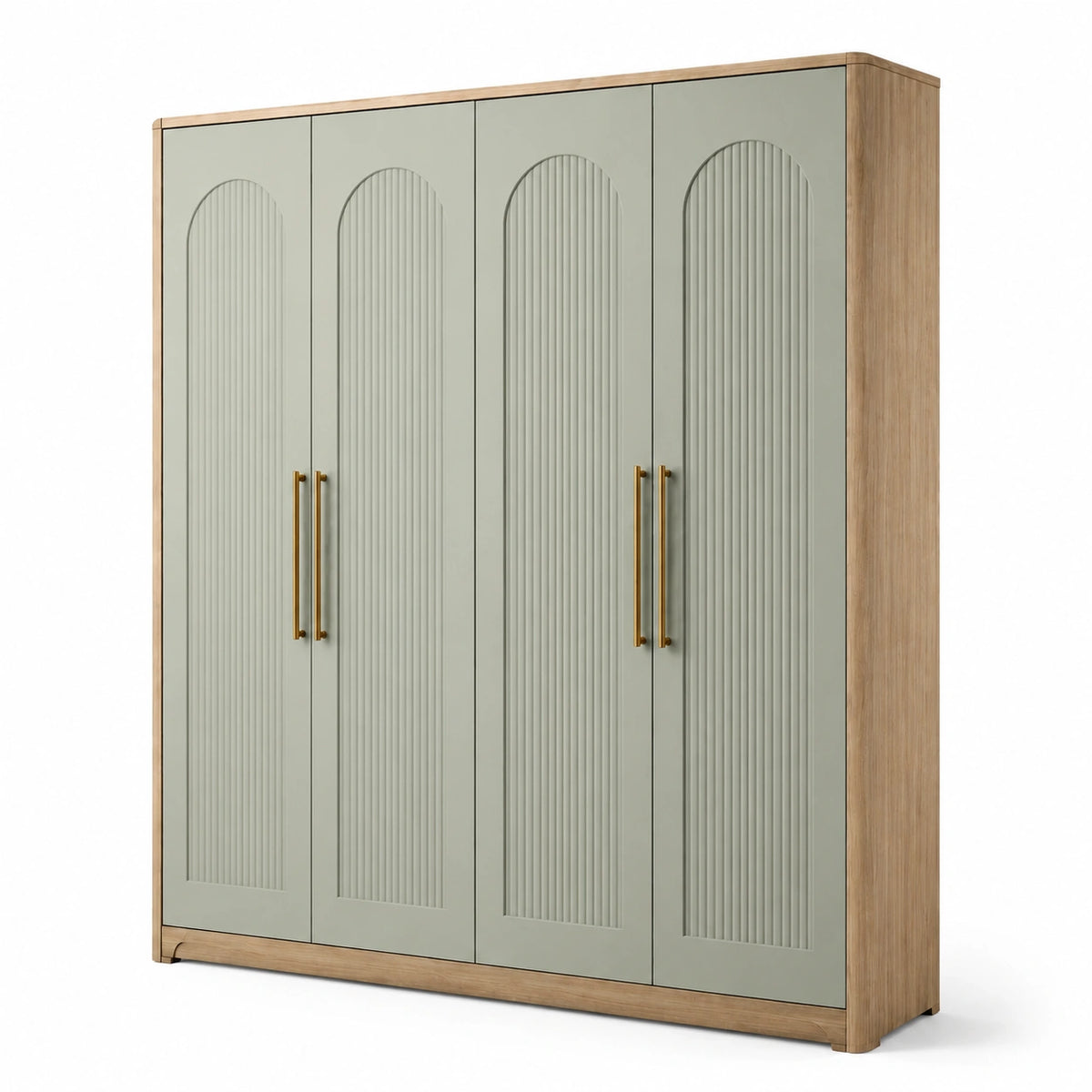 Armario de MDF y roble con cuatro puertas en verde claro y roble claro