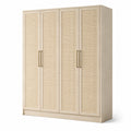 Armario alto de madera y ratán beige 200x60x240 cm