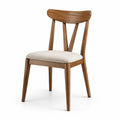 Silla de roble con asiento de tela de poliéster beige