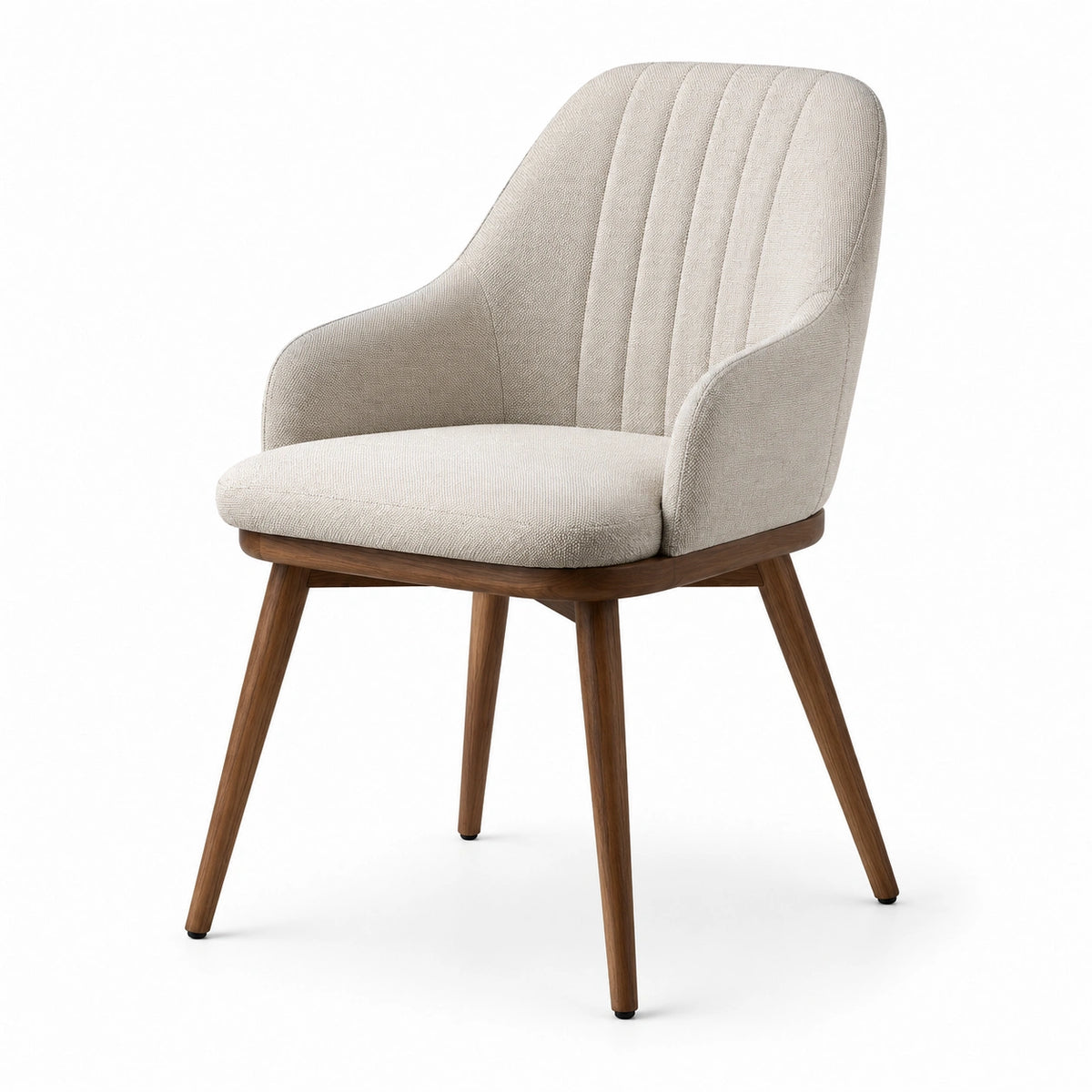 Silla de Comedor de Tela Beige con Patas de Madera de Nogal