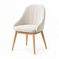 Silla de comedor de tela con patas de madera beige