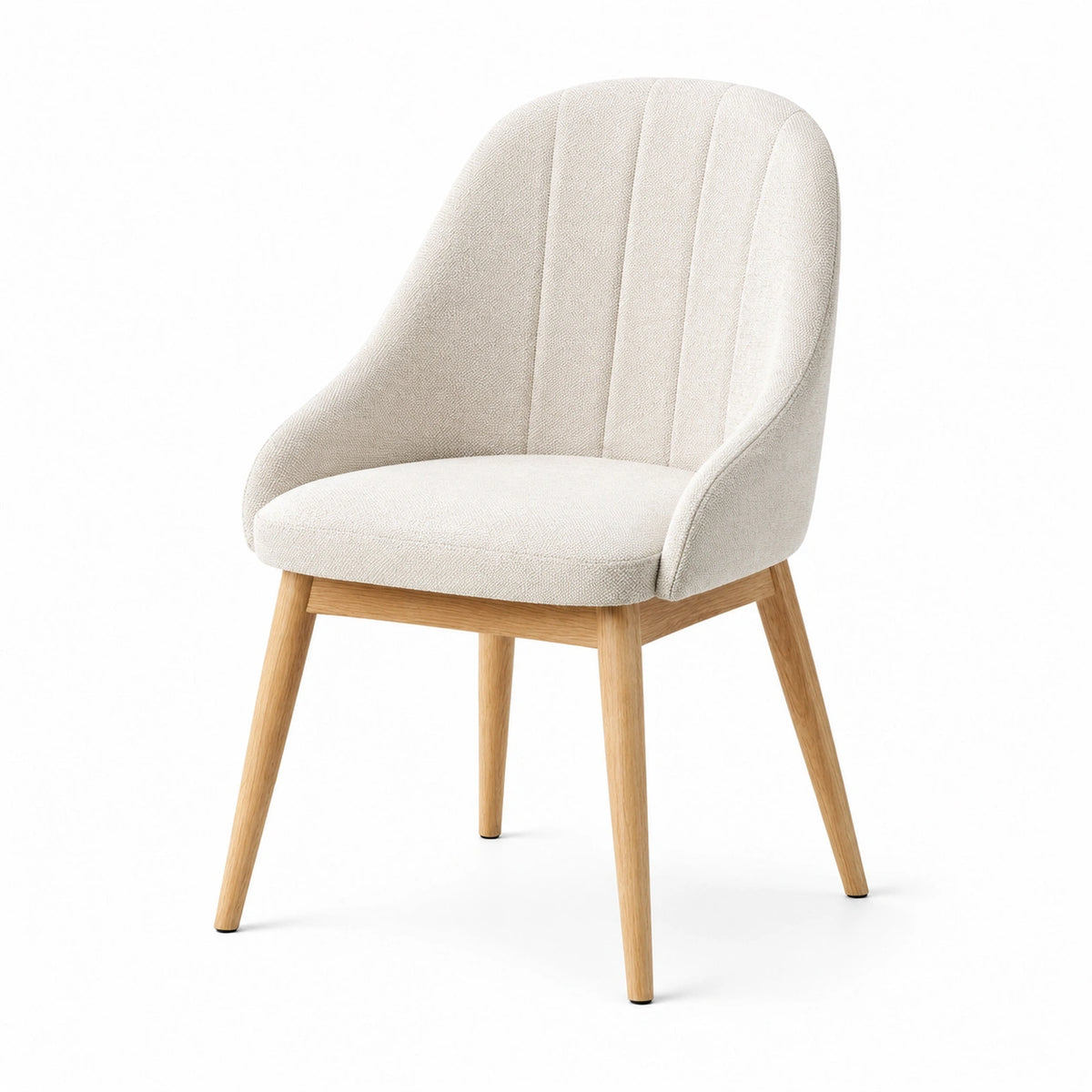 Silla de comedor de tela con patas de madera beige