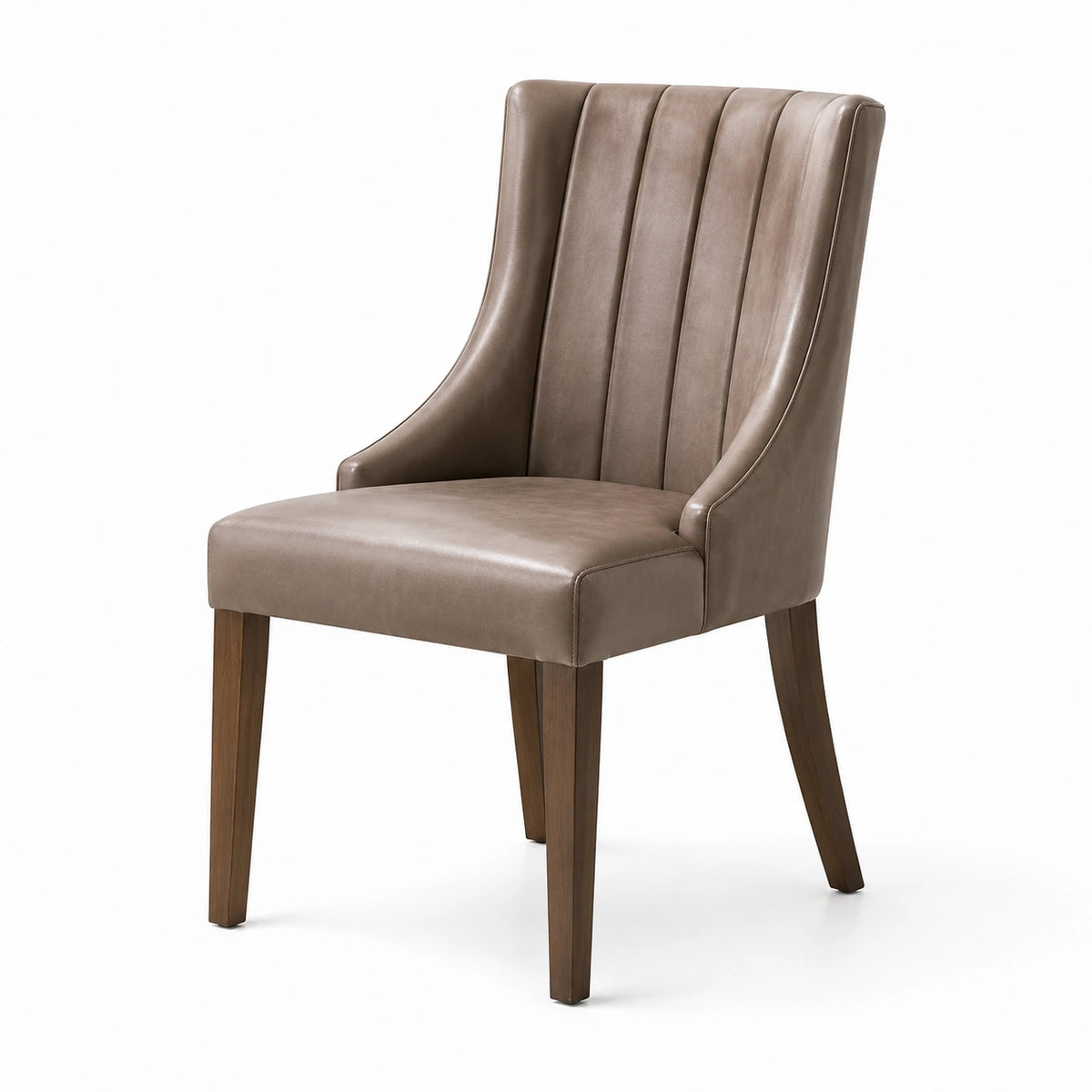 Silla de comedor en cuero sintético marrón con patas de madera