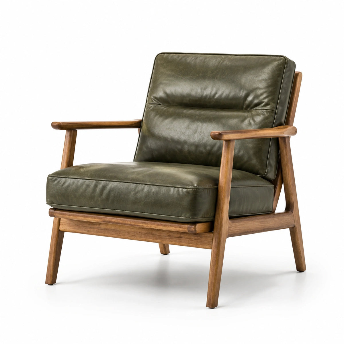 Sillón de cuero con estructura de madera de nogal