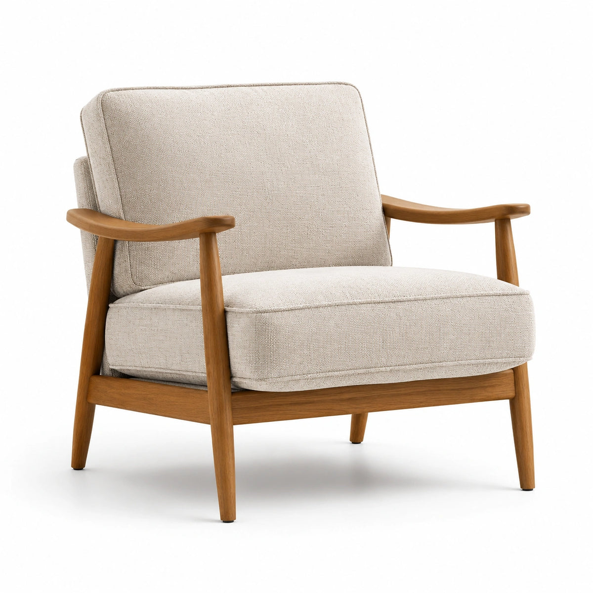 Sillón de madera con tapizado de poliéster beige