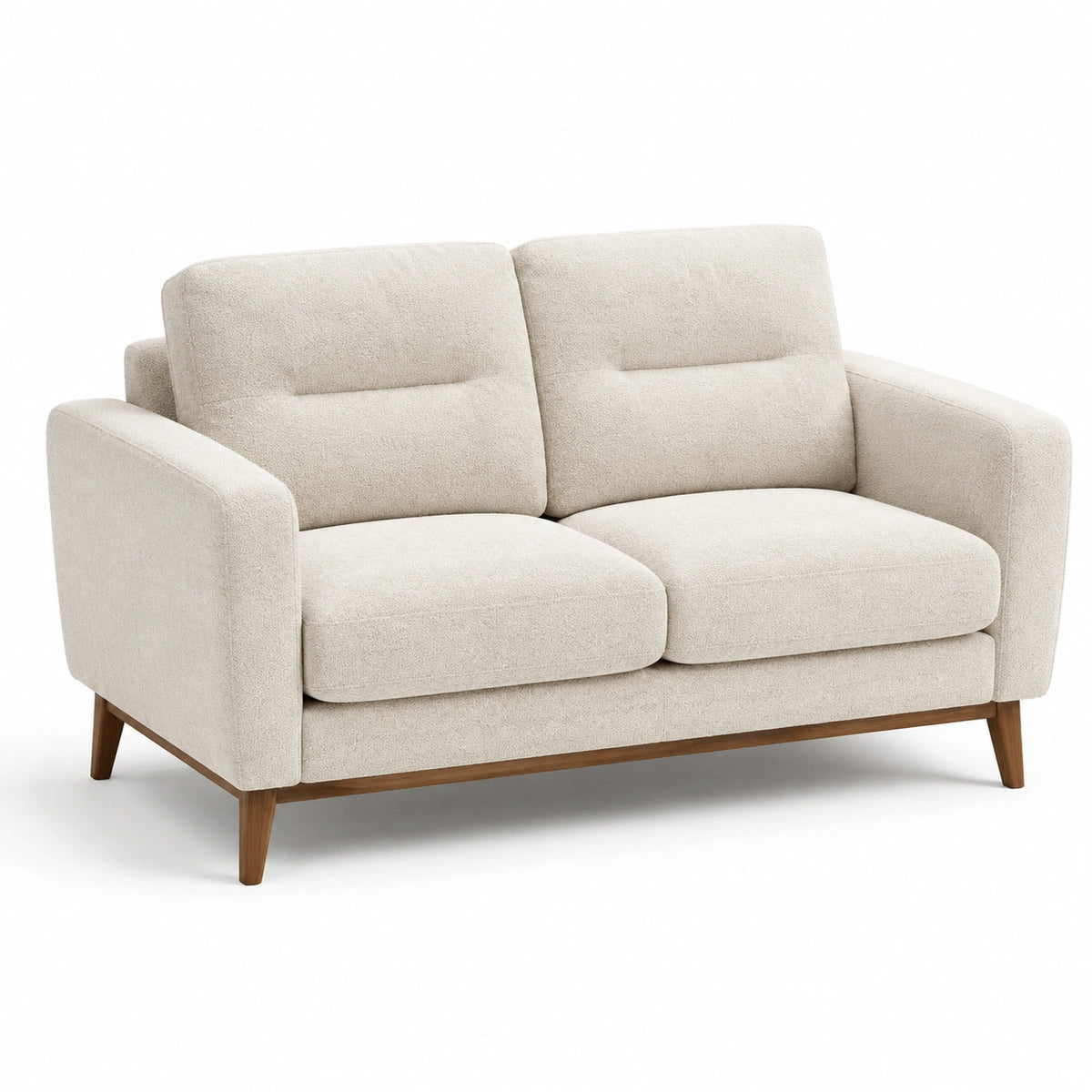 Sofá de 2 plazas beige tela poliéster y patas de madera