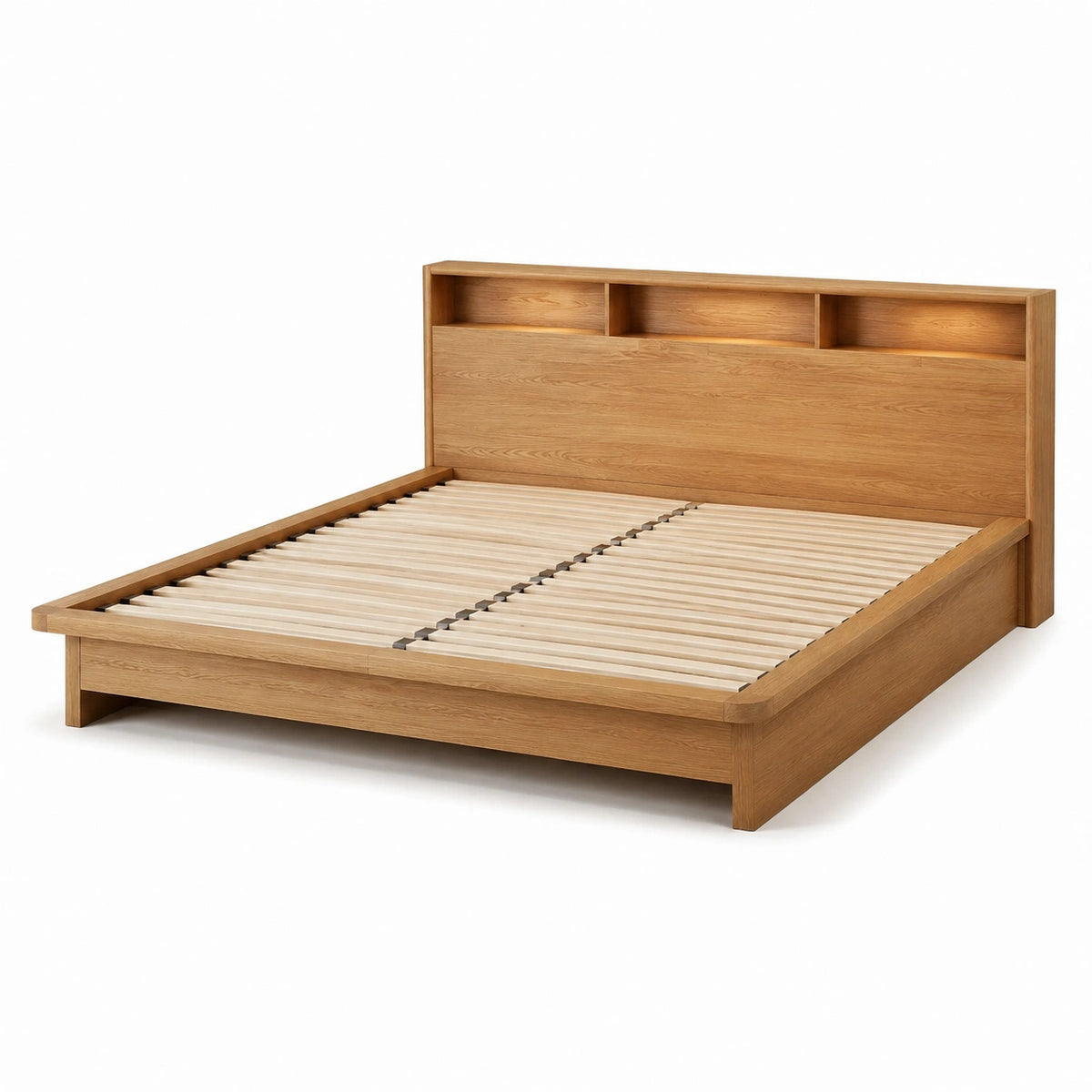 Cama doble de madera de roble con estante 200x160cm