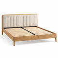 Cama doble de madera de roble con cabecera de poliéster beige 200x160 cm