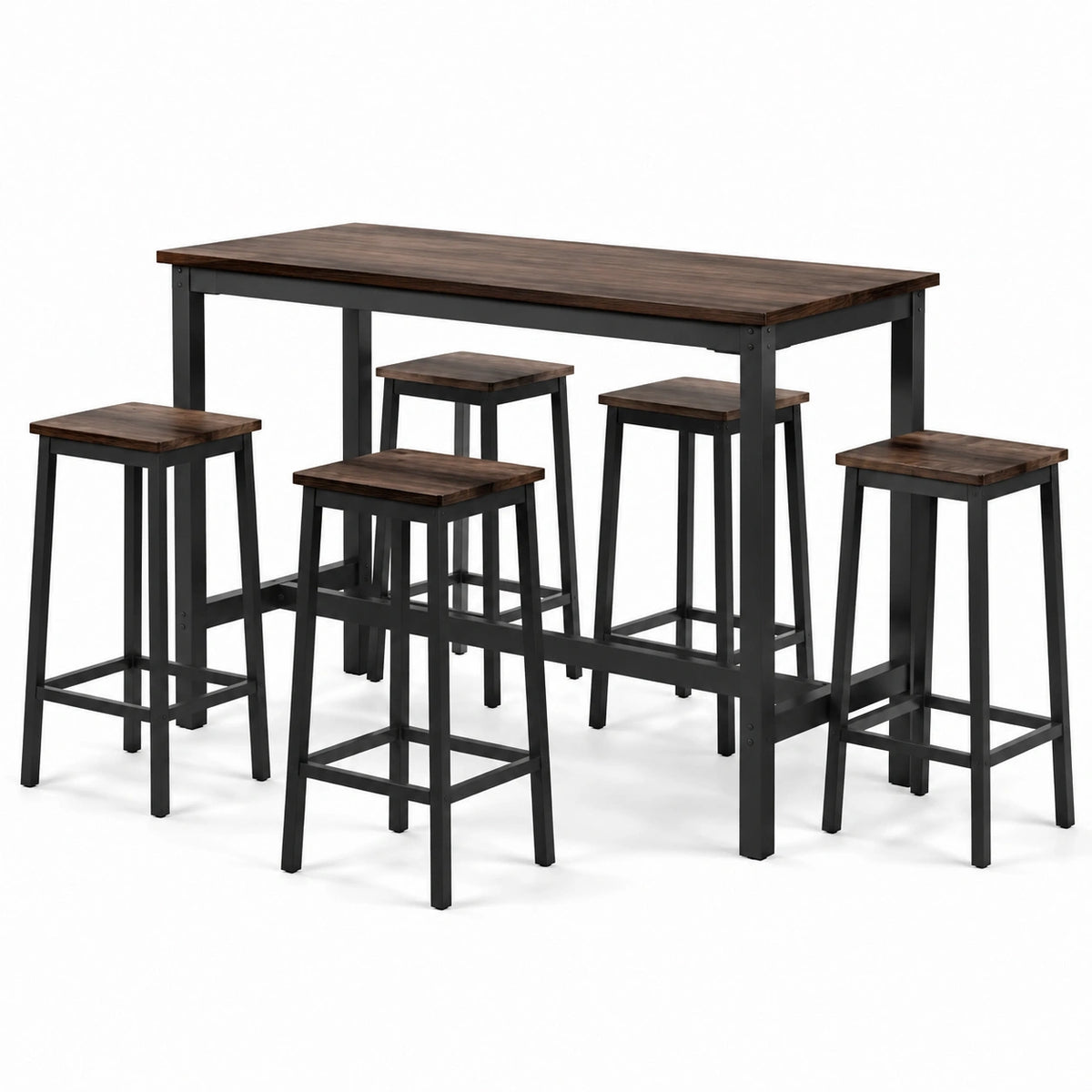 Conjunto de mesa y taburetes de madera y metal negro