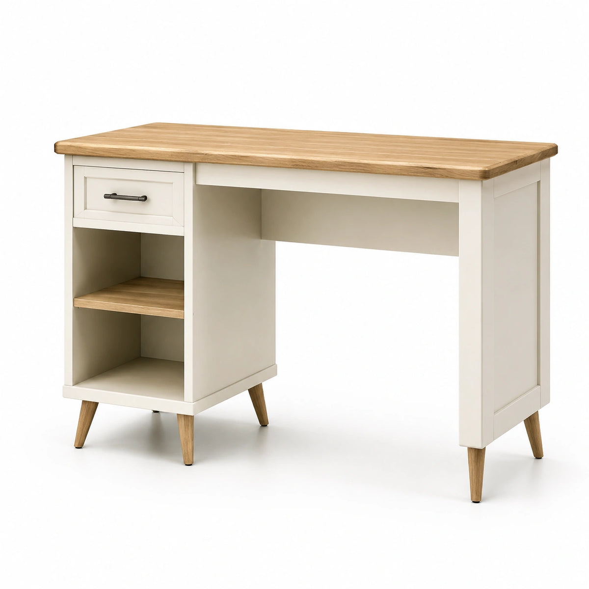 Escritorio de madera de roble y pino con cajón blanco 120x60x75 cm