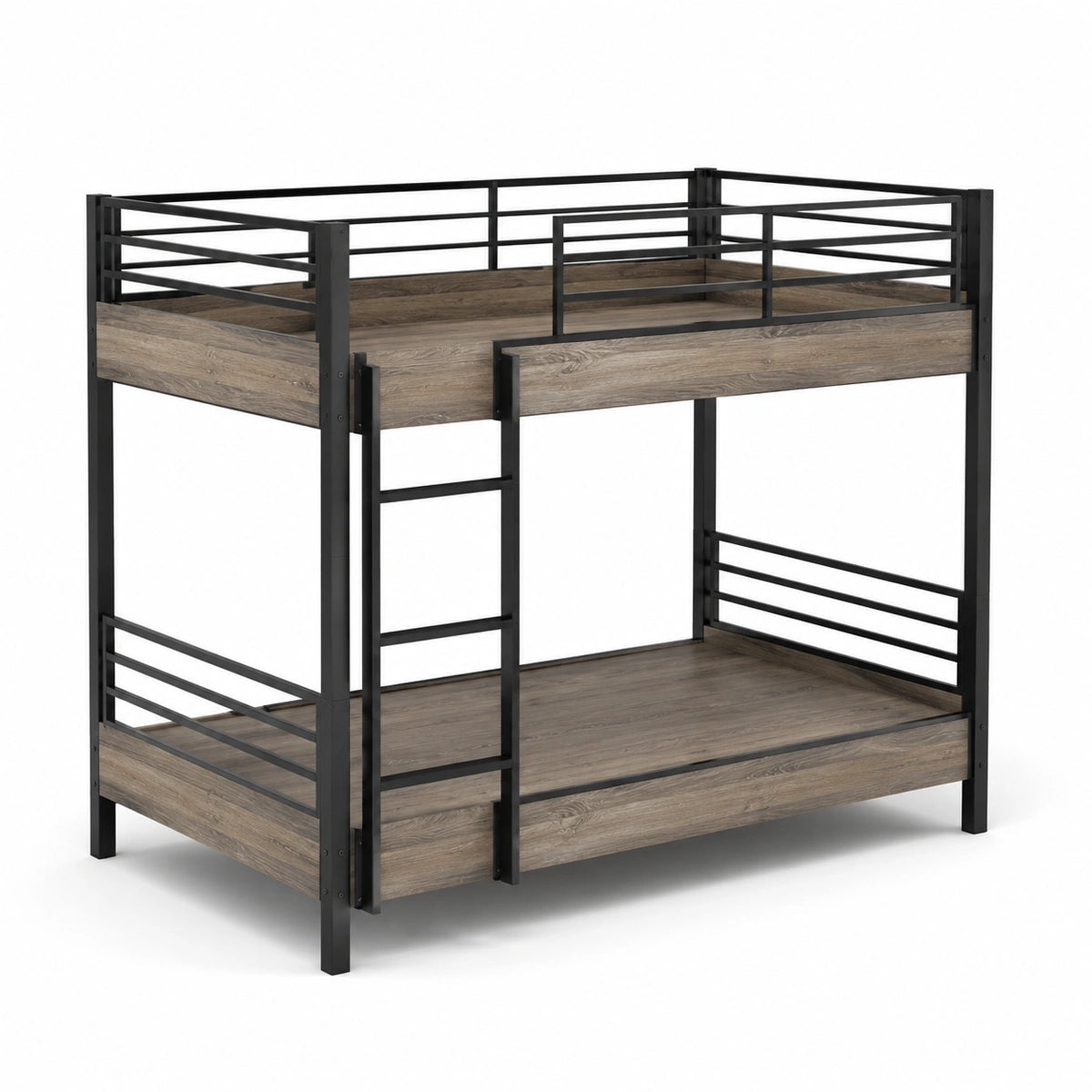Litera de metal y MDF negro y madera 200x90 cm