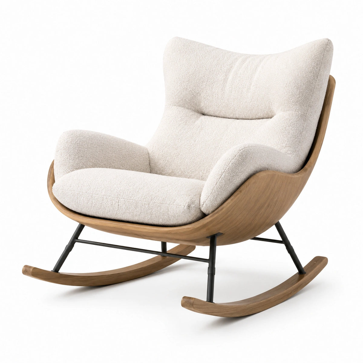 Mecedora de madera contrachapada y acero con tapizado de poliéster beige