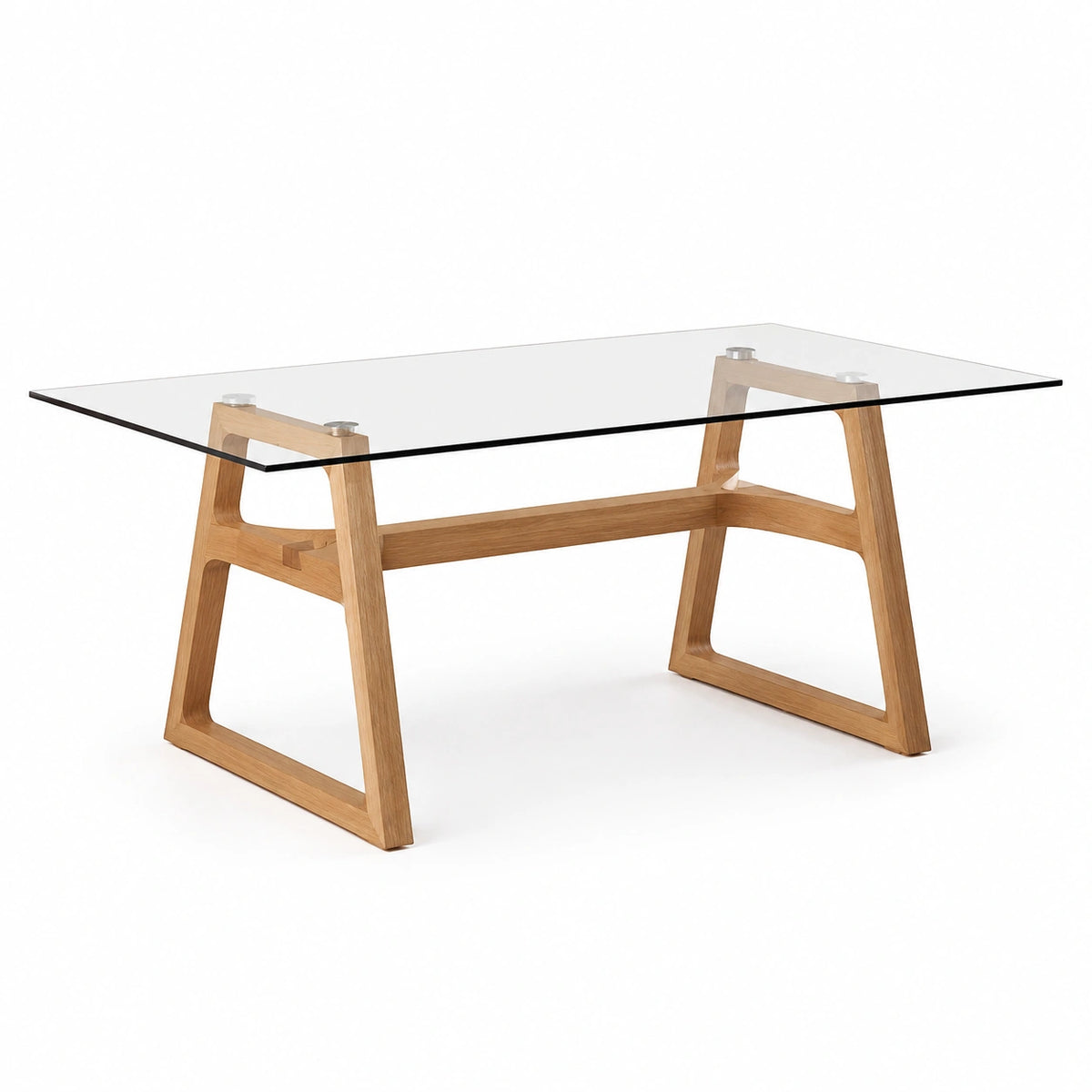 Mesa de comedor de madera y vidrio templado